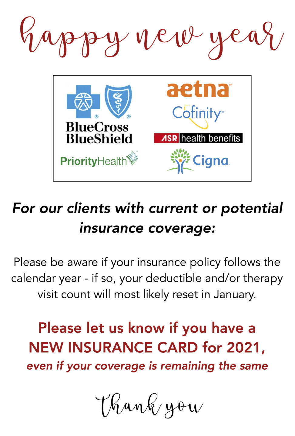 2021 Insurance Reminder Family Tree Therapies